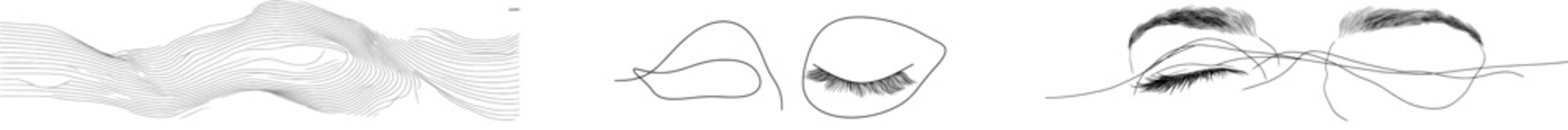 Poster - Vector illustration showcasing artistic line patterns and abstract designs of eyelashes and brows