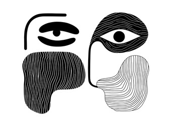 Poster - Icon vector illustration of abstract human faces featuring distinctive eye designs in a minimalist style