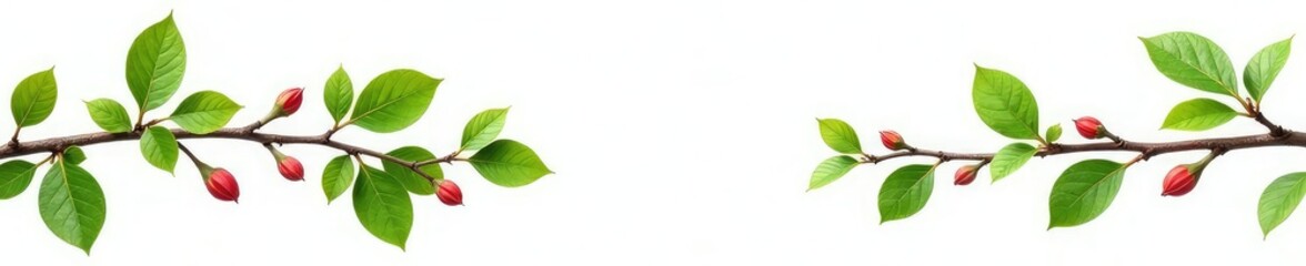 Wall Mural - branches with buds and leaves isolated on white background, growth, botanical, leaves