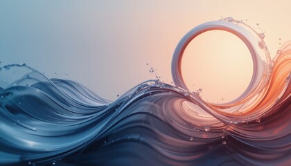 Poster - Dynamic wave motion and circular form abstract ocean landscape digital art serene environment aerial view fluidity concept