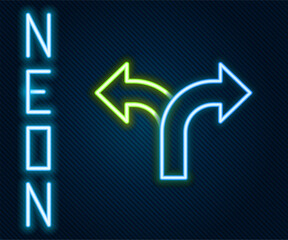 Poster - Glowing neon line Road traffic sign. Signpost icon isolated on black background. Pointer symbol. Isolated street information sign. Direction sign. Colorful outline concept. Vector