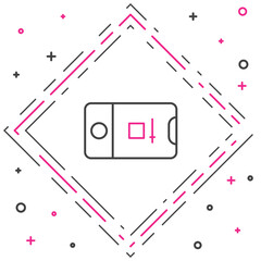 Poster - Line Mobile phone with record frame camera icon isolated on white background. Mobile app application. Photo and video shooting. Colorful outline concept. Vector