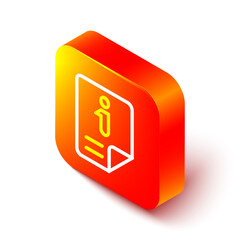 Fototapete - Isometric line Information icon isolated on white background. Orange square button. Vector