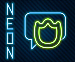Poster - Glowing neon line Speech bubble chat icon isolated on black background. Message icon. Communication or comment chat symbol. Colorful outline concept. Vector