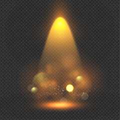 Wall Mural - Abstract gold bokeh background with spotlight. Shining transparent light effect with empty scene. Textured space