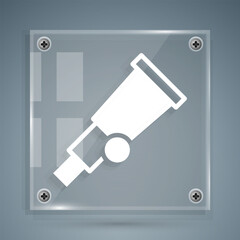 Poster - White Telescope icon isolated on grey background. Scientific tool. Education and astronomy element, spyglass and study stars. Square glass panels. Vector