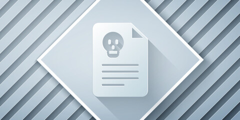 Poster - Paper cut Radiation warning document icon isolated on grey background. Text file. Paper art style. Vector