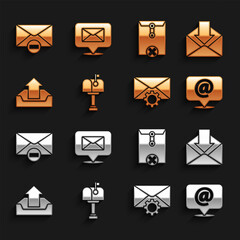 Poster - Set Mail box, Envelope, and e-mail on speech bubble, setting, Upload inbox, Delete envelope, and Speech with icon. Vector