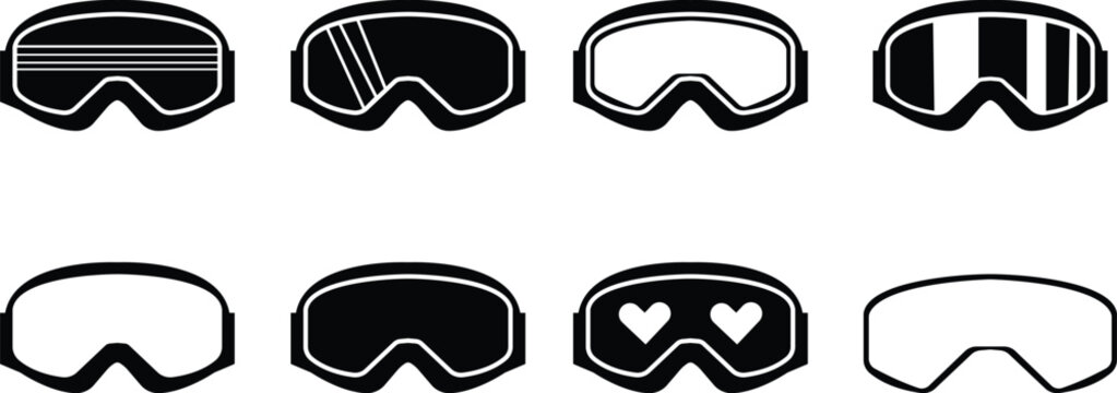 Ski Goggles Flat Design Winter Icon set, Snowboard Protective eyewear ski template design element, isolated on transparent background, For website design, logo, app, template, ui, Ski Equipment, etc.