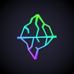 Poster - Glowing neon line Iceberg icon isolated on black background. Vector