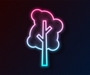 Poster - Glowing neon line Tree icon isolated on black background. Forest symbol. Vector