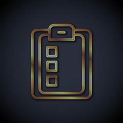 Aufkleber - Gold line Online quiz, test, survey or checklist icon isolated on black background. Exam list. E-education concept. Vector