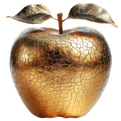 Golden apple art display modern gallery sculpture indoor close-up. Isolated on transparent background, png.