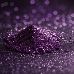 Poster - Purple glitter sparkles create an enchanting effect on a dark surface during an art project at night