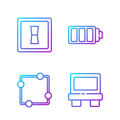 Aufkleber - Set line Fuse, Electric circuit scheme, Electric light switch and Battery charge level indicator. Gradient color icons. Vector
