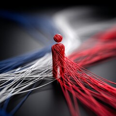 Poster - Abstract Figure with Trailing Red, White, and Blue Lines on Dark Background - Conceptual Artwork