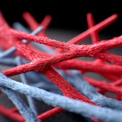 Aufkleber - Abstract Macro View of Intertwined Red and Blue Fibers Against a Dark Background