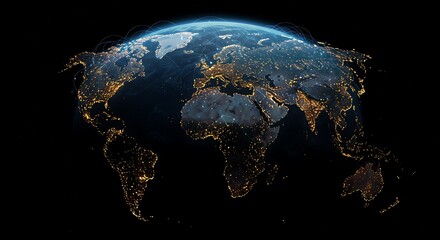 our glowing earth, a breathtaking nighttime view of interconnected cities and continents, shining br