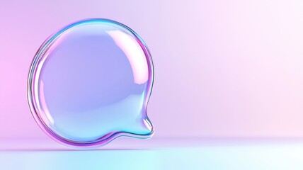 Poster - 3d icon of an empty glass holographic speech abstract bubble floating on a white background, symbolizing communication and ideas copy space for text