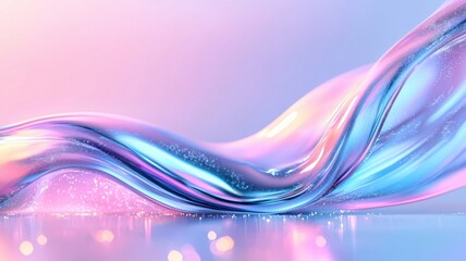 Poster - Pastel colored 3d abstract background featuring flowing waves magical, glitter, and bokeh lights, creating a dreamy and magical atmosphere holographic