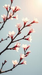 Wall Mural - isolated branches against a light gray background with soft morning light, isolated, landscape