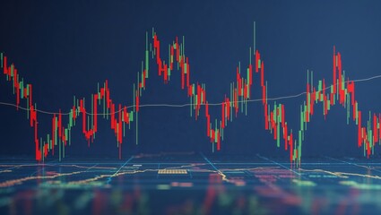 Poster - Financial market activity displayed through colorful candlestick chart in a digital format shows price fluctuations over time