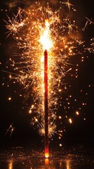 Wall Mural - vibrant firework explosion in night sky with glowing trails, sparkling particles, and cinematic ligh