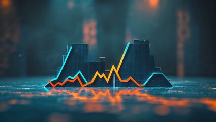 Poster - Dynamic stock market trends visualized through colorful chart lines on a dark urban backdrop