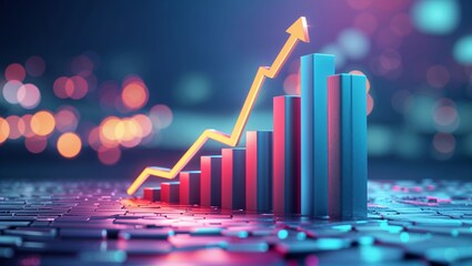 Poster - Growth of business metrics over time with rising graph on a digital background