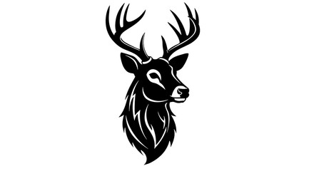 Poster - deer head profile in bold contour lines, geometric mane shapes, negative space eyes, strong monochrome aesthetic