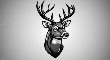 Poster - deer head profile in bold contour lines, geometric mane shapes, negative space eyes, strong monochrome aesthetic
