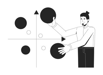 Poster - businessman analyzing bubble chart line illustration concept. scatter plot with xy axis. corporate m