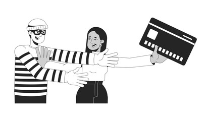 Poster - protecting savings from thief line illustration concept. financial scam prevention. arab woman defen
