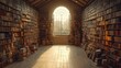 © isend - Sunlit interior of a vast, old-fashioned library.