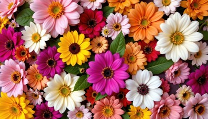 Poster - An abstract floral arrangement with various flowers overlapping in a playful, modern style.