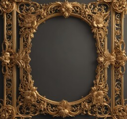 Wall Mural - Ornate gold filigree scroll frame with floral details , vintage design, texture, art frame