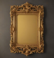 Wall Mural - Ornate gold vintage frame, classic scroll & floral filigree pattern ,  graphic,  wedding