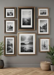 Wall Mural - Stylish photo frame gallery wall mockup  Different shapes and sizes ,  empty,  simple,  shadow