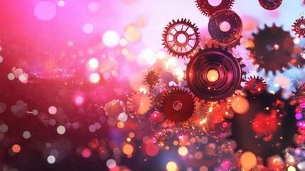 Poster - Abstract tech design with glowing gears, digital code streams, and innovation concept