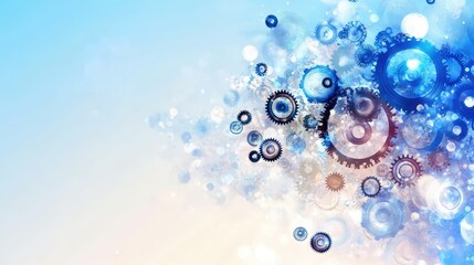 Poster - Abstract technology wallpaper with gear mechanisms and swirling data streams in blue gradient