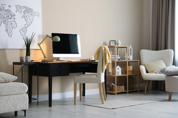 Poster - Comfortable workplace with modern computer in home office