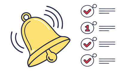 Poster - Yellow notification bell icons appear alongside checkmarks, indicating alerts and reminders. These graphics are suitable for applications focusing on alerts or notifications