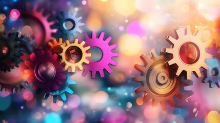 Poster - Mechanical gears fused with data visualization on abstract background, symbolizing innovation