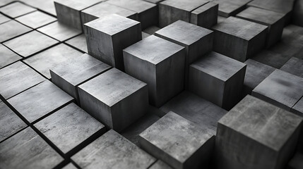 Poster - Concrete Blocks Create an Abstract Landscape in a Modern Architectural Setting With Intriguing Shadows and Textures