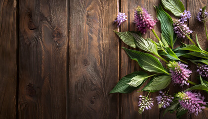 Poster - Rustic wood with leafy botanical arrangement