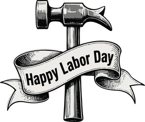 Leinwandbilder - Minimalist vector of a strong hammer with a ribbon wrapped around it for Labor Day