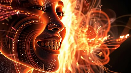 Poster - Transformative journey through digital art as a glowing face radiates vibrant energy in cosmic harmony Generative AI