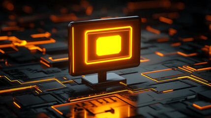 Poster - Digital Screen Glowing Against a Circuit Board Background in a Futuristic Technology Setting