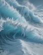 © Prayad - Frozen ocean waves, glacier blue backdrop  Icy textures, frosted details ,  sea ice,  winter scene
