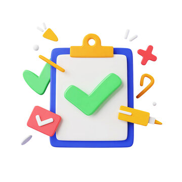 Clipboard with checkmark 3d rendering isolated on a white background

